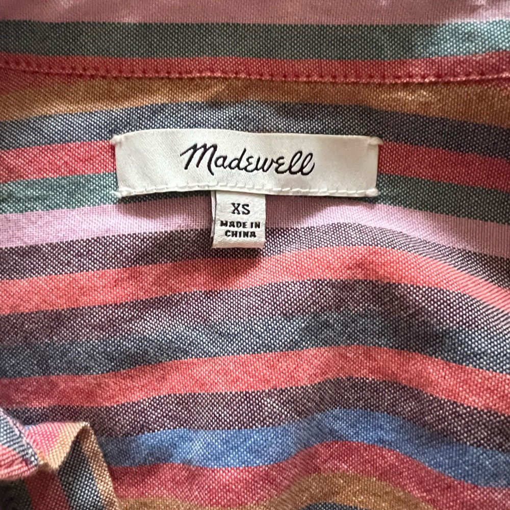 💖Madewell Central Cotton Short Sleeve Shirtdress in Rainbow Stripe - Picture 6 of 7
